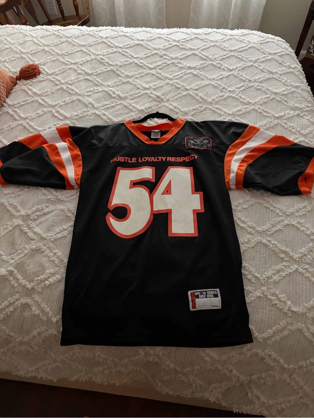 Black & Orange '54' Hustle Loyalty Respect John Cena Football Jersey
